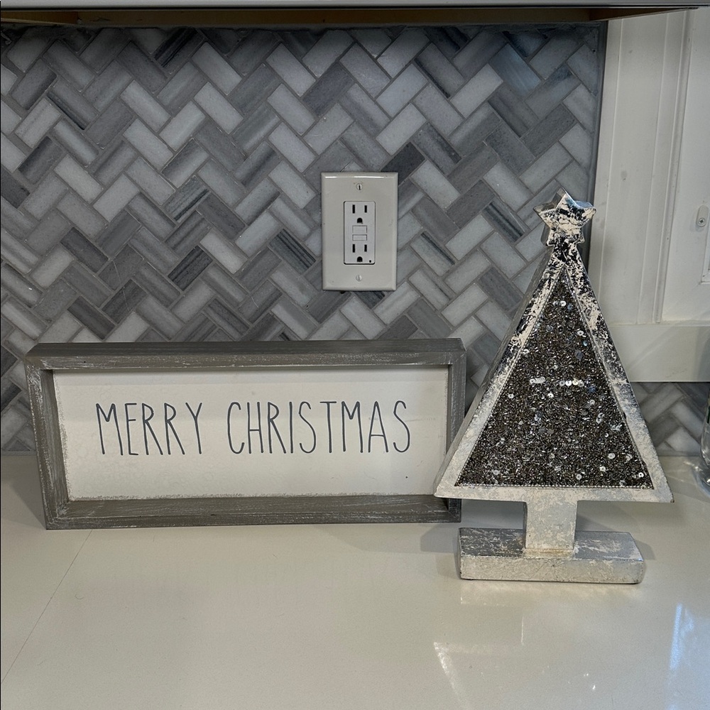 Rustic silver and White Christmas Tree Decor Set